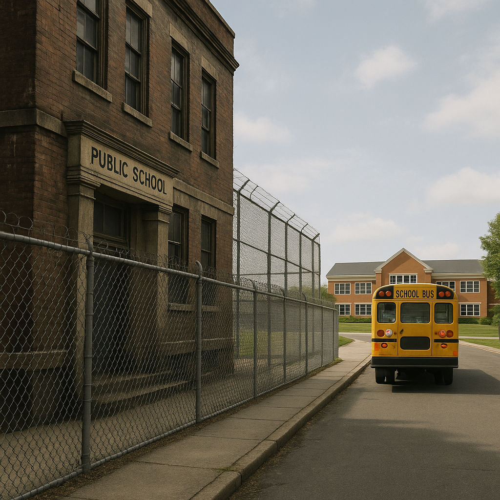 Urban and suburban school comparison showing the effects of school choice policy.