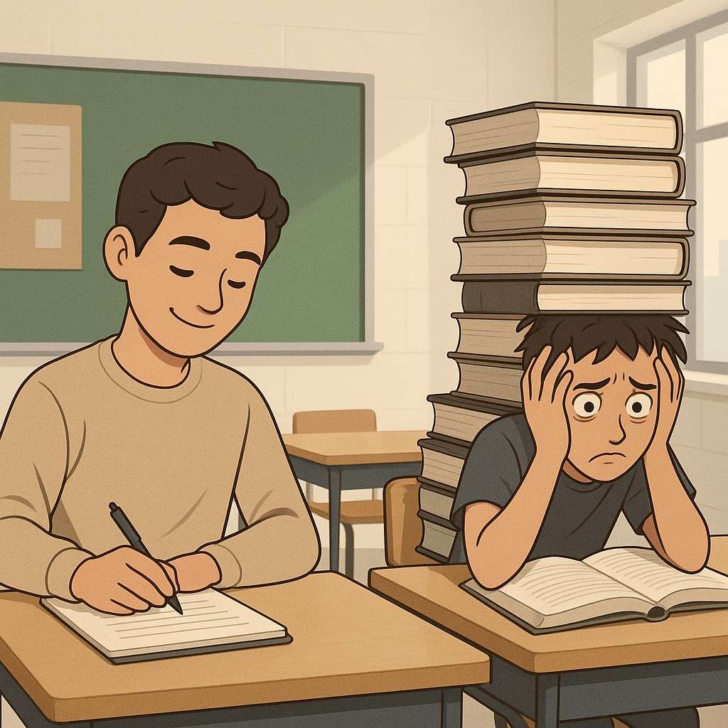 Students representing both sides of the homework debate in education.