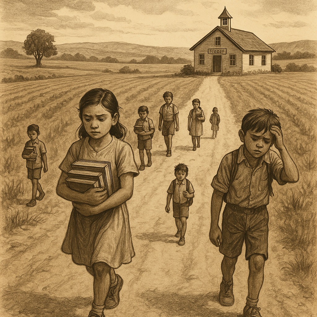 Rural students facing challenges in education due to limited resources.