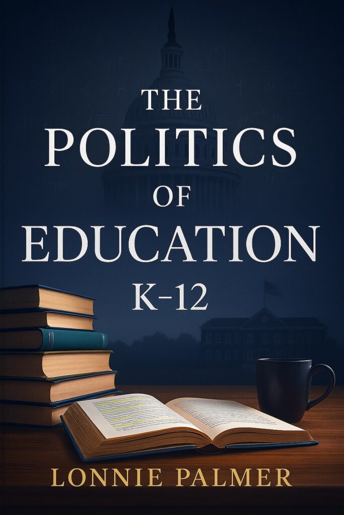 Stack of educational books about politics and policy on a desk with a coffee mug.