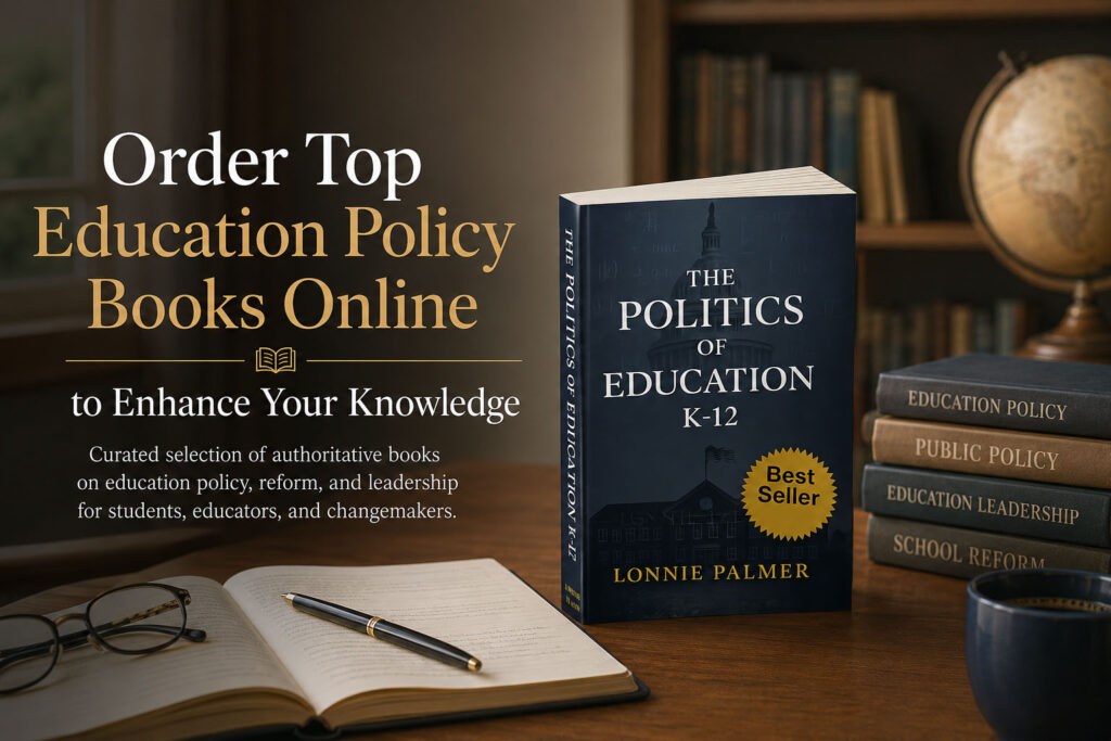 A professional blog banner showcasing top education policy books available online, emphasizing the importance of K-12 education literature.