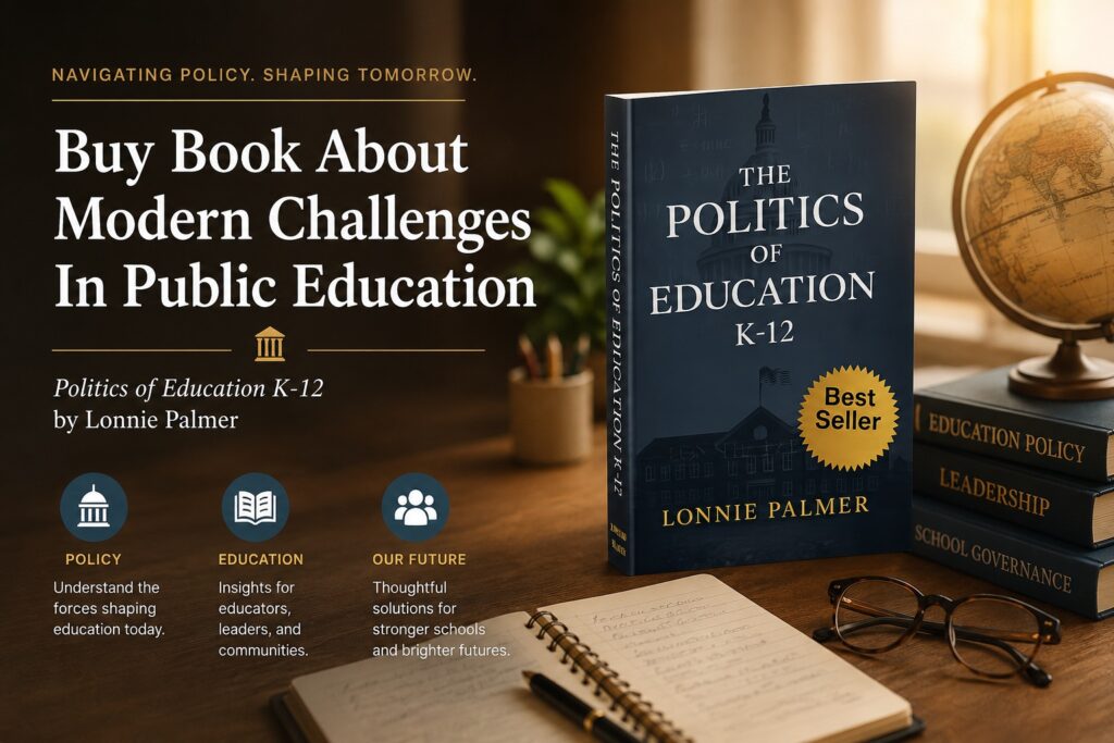 Cover of 'Politics of Education K-12' by Lonnie Palmer, a book about modern challenges in public education.