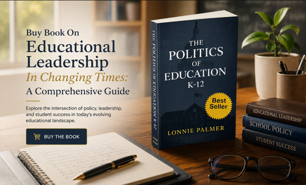 Cover of 'Politics of Education K-12' by Lonnie Palmer, a guide on educational leadership in changing times, showcasing its relevance in today's educational landscape.