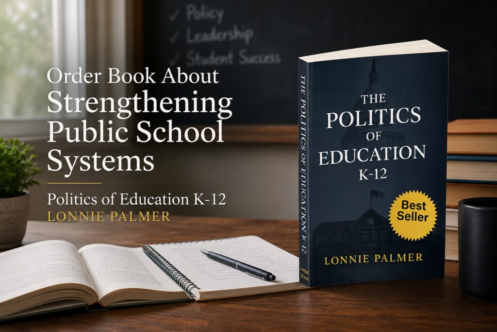 Cover image of Politics of Education K-12 by Lonnie Palmer, a key resource for strengthening public school systems.