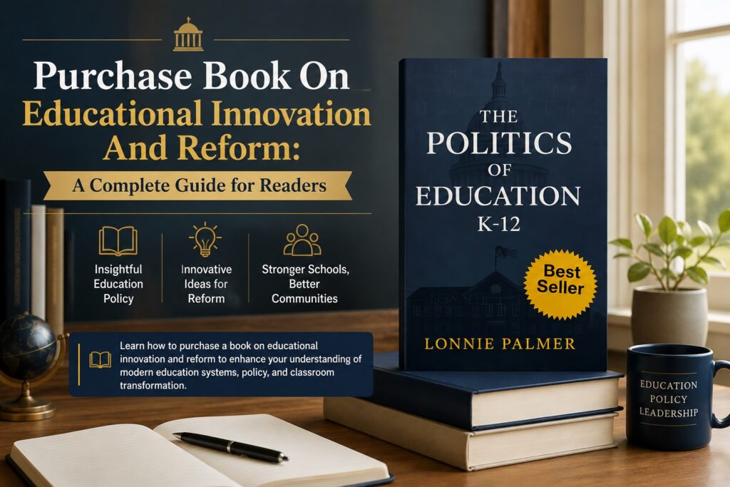 A professional blog banner showcasing a book on educational innovation and reform, emphasizing the importance of education policy and reform strategies.